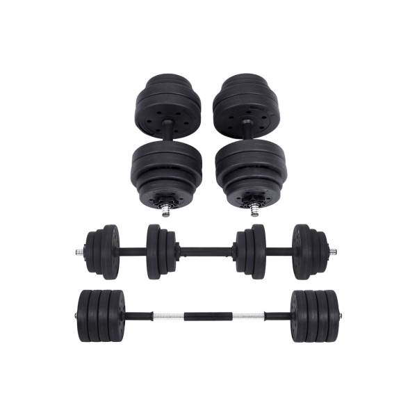 Conjunto de halteres 2 em 1 SONGMICS, 2 halteres ajustáveis ​​de 15 kg com barra extra, anilhas revestidas de plástico, exercícios de fitness, academia em casa, preto SYL30HBK