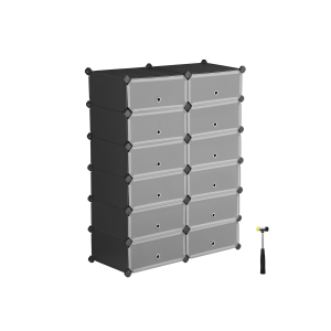 SONGMICS Sapateira com Encaixe, Organizador de Armazenamento Retangular, Unidade de Prateleira de Armazenamento Modular DIY com 12 Compartimentos, 40 x 30 x 17 cm para cada compartimento, Guarda-roupa de Arame Metálico, Preto LPC26HV1