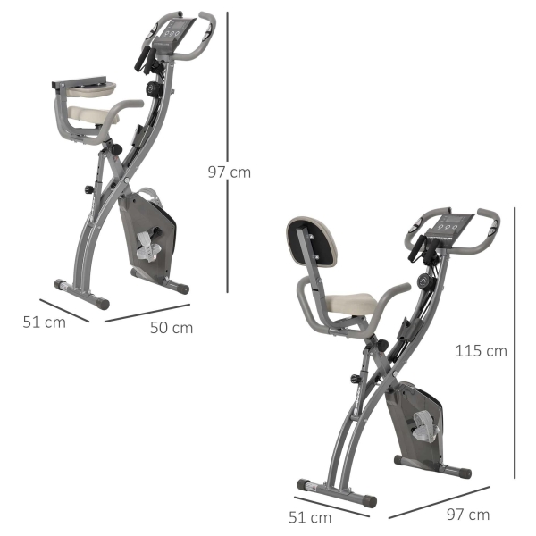HOMCOM Bicicleta Estática Dobrável com Altura e Resistência Ajustáveis com Tela LCD e Assento com Encosto 51x97x115cm Cinza - Image 3