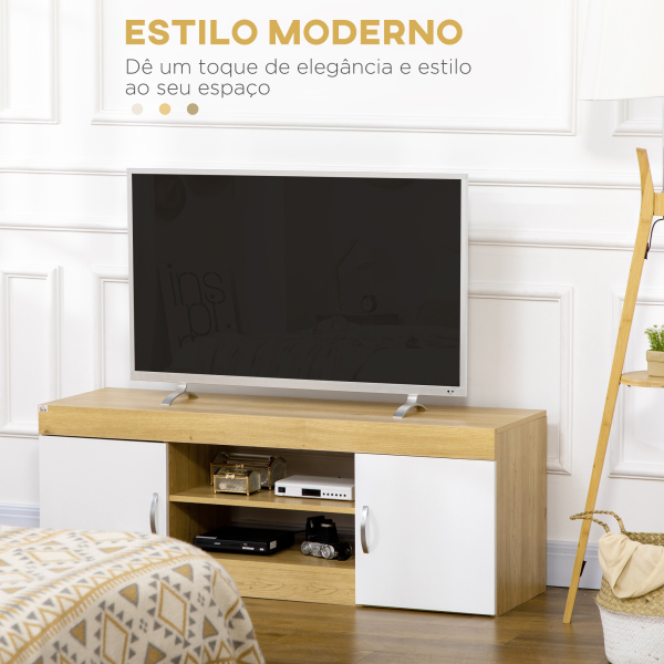 HOMCOM Móvel para TV com 2 Portas e Armazenamento de 2 Níveis para Televisores de até 60 Polegadas 130x39,6x48cm Branco e Madeira - Image 4