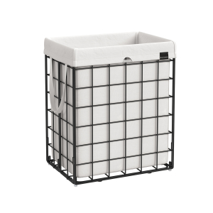 Cesto de roupa suja SONGMICS 90L, cesto de roupa dobrável, cesto de roupa suja, saco removível e lavável, estrutura de arame de metal, para quarto e banheiro, preto e branco LCB190W01