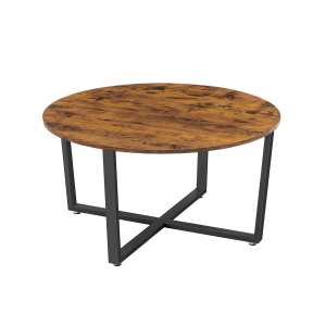 Mesa redonda de sala com estilo industrial e estrutura metálica | VASAGLE | 88 x 88 x 47 cm | castanho rústico e preto | LCT88X.