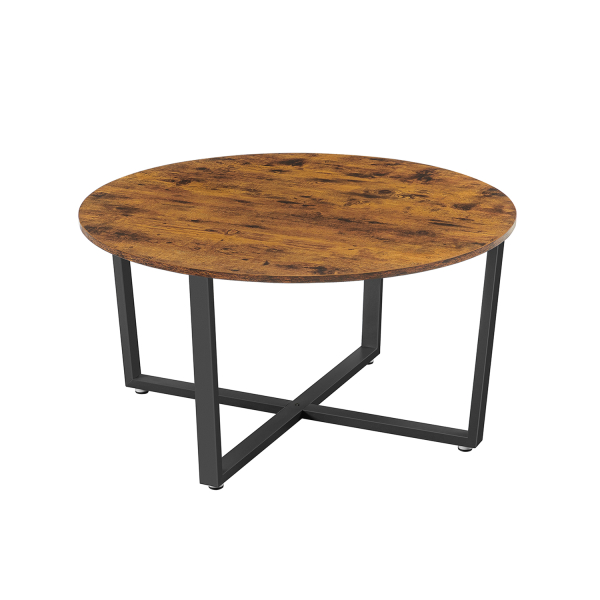 Mesa redonda de sala com estilo industrial e estrutura metálica | VASAGLE | 88 x 88 x 47 cm | castanho rústico e preto | LCT88X.