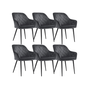 SONGMICS LDC088G01-6 Conjunto de 6 cadeiras de jantar com braços Largura do assento 49 cm Pernas de metal Capa de veludo Suporta até 110 kg para sala de estar Quarto Cinza