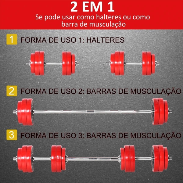 HOMCOM Conjunto de Halteres 30kg Ajustáveis 2 em 1 com Barras e Extensor para Treinamento de Força Levantamento de Pesos para Casa Academia Preto e Vermelho - Image 4