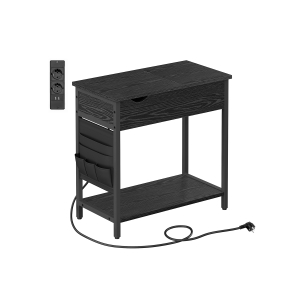 Mesa lateral VASAGLE com filtro de linha, mesa lateral estreita com portas USB, bolsas, criado-mudo, para sala de estar, quarto, efeito madeira preta LET311B56