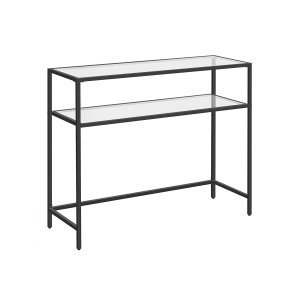Mesa de Console VASAGLE, Mesa de Vidro Temperado, Sofá Moderno ou Mesa de Entrada, Estrutura de Aço, 2 Prateleiras, Pés Ajustáveis, para Sala de Estar, Corredor, Preto LGT025B01