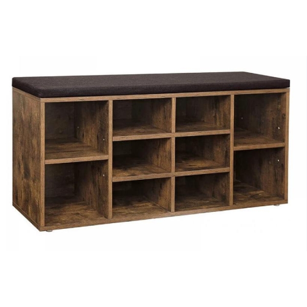 Banco de sapatos VASAGLE, prateleira para sapatos, sapateira, armário de armazenamento, 10 compartimentos, com almofada, para entrada, 104 x 30 x 48 cm, marrom rústico