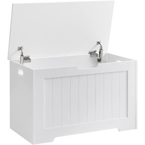 Banco de brinquedo VASAGLE LHS11WT com assento e baú de armazenamento com grande capacidade, branco, madeira projetada, 76 x 48 x 40 cm (L x A x P)