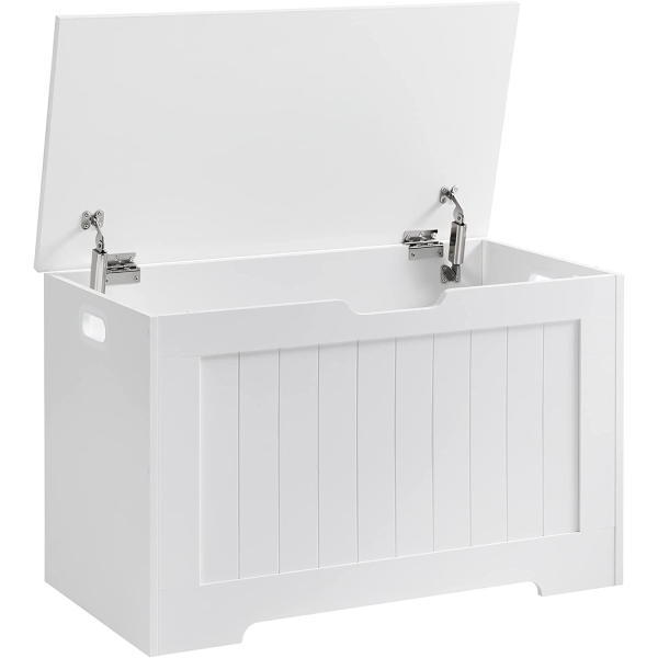 Banco de brinquedo VASAGLE LHS11WT com assento e baú de armazenamento com grande capacidade, branco, madeira projetada, 76 x 48 x 40 cm (L x A x P)
