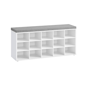 Banco para sapatos VASAGLE LHS15WT, sapateira com assento, almofada e 15 compartimentos, prateleira de armazenamento para corredor, suporta até 200 kg, branco e cinza