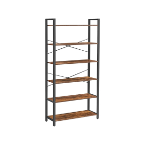Estante VASAGLE, estante de 6 níveis com estrutura de aço, prateleiras altas rústicas para sala de estar, escritório, sala de estudo, corredor, estilo industrial, 80 x 30 x 186 cm, marrom rústico e preto LLS082B01