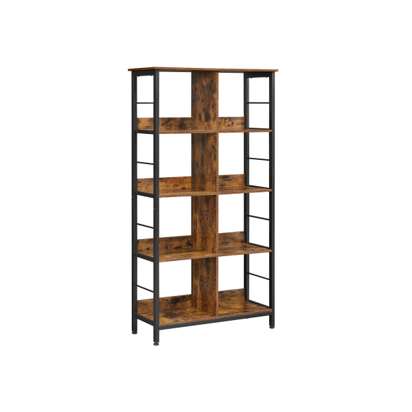 Estante c/ 6 compartimentos (33 x 120 x 80 cm), pode servir de móvel TV, castanho rústico/preto, industrial