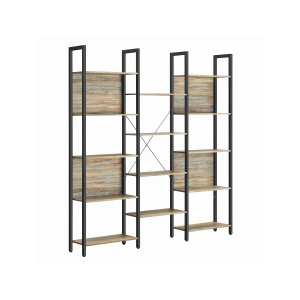 Estante c/ 14 prateleiras, moldura metálica, 24 x 158 x 166 cm, carvalho c/ veios azuis/preto, estilo industrial