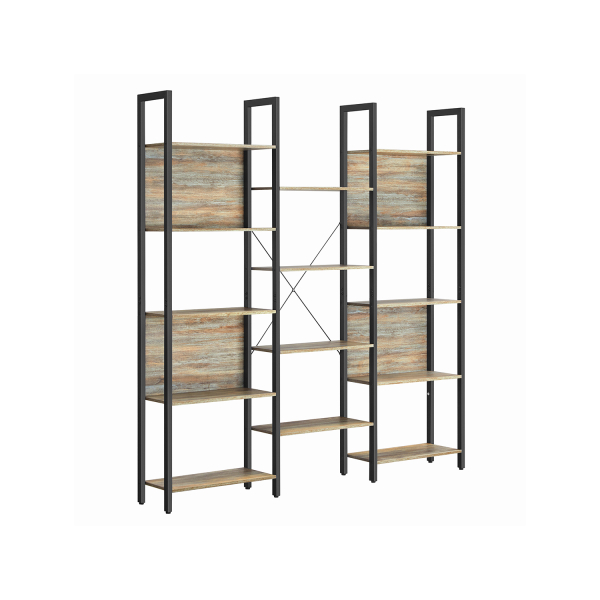 Estante c/ 14 prateleiras, moldura metálica, 24 x 158 x 166 cm, carvalho c/ veios azuis/preto, estilo industrial