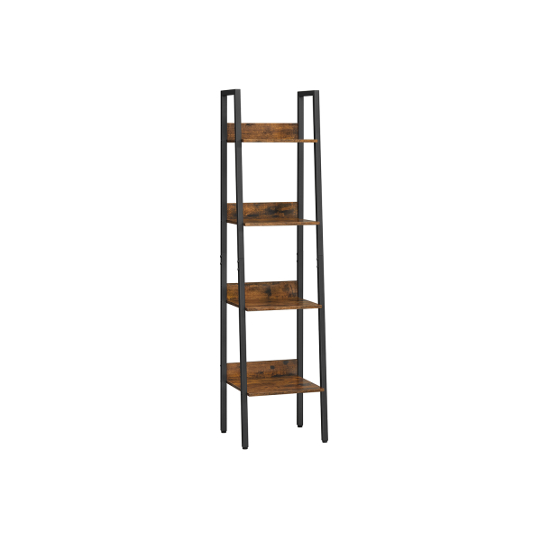 Estante c/ 14 prateleiras (158 x 24 x 166 cm), estrutura metálica, castanho rústico/preto, estilo industrial