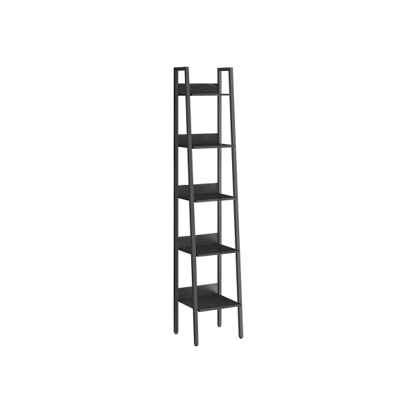 Estante tipo escada, 5 níveis estreita, castanho rústico/preto, industrial
