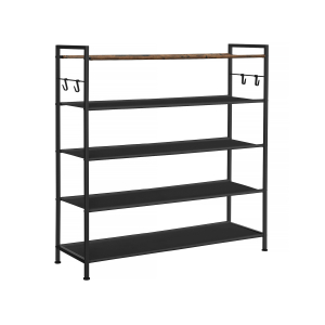 SONGMICS Sapateira de 5 andares, prateleira de metal para sapatos, prateleiras de tecido Oxford, para 20 a 25 pares de sapatos, 29 x 89 x 92,5 cm, 4 ganchos, sapateira aberta para corredor e quarto, marrom rústico e preto LMR035B01