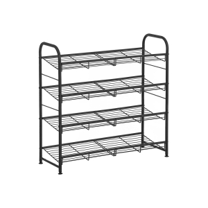 SONGMICS Sapateira de 4 níveis, organizador de sapatos empilhável, comporta até 16 pares, aço, 68,5 x 27,5 x 65 cm, para saltos altos, tênis, chinelos, na entrada, preto LMR067B01