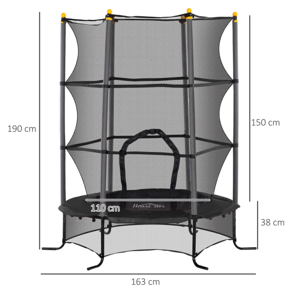 HOMCOM Trampolim para Crianças com Rede de Segurança e Estrutura de Aço para Interiores e Exteriores Carga 50 kg Ø163x190 cm Preto - Image 3