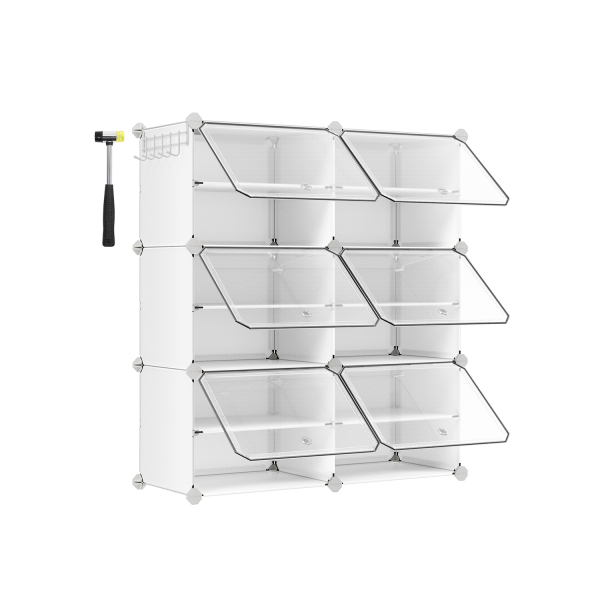 SONGMICS Sapateira com encaixe, unidade organizadora de armazenamento modular com 6 compartimentos, 30 x 40 x 30 cm para cada compartimento, com portas, estrutura de aço, painéis de plástico, branco LPC033W01