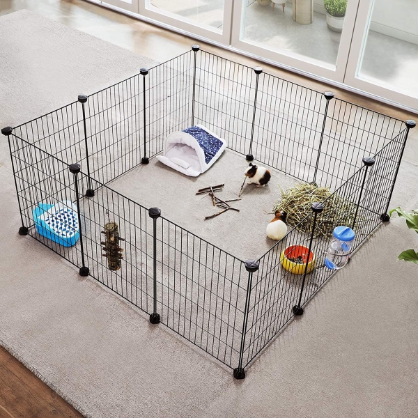 Cercadinho para porquinhos-da-índia SONGMICS, gaiola para coelhos, cerca grande para exercícios, cerca modular de metal faça você mesmo para hamsters, animais de estimação, pequenos animais, preto LPI01H - Image 2