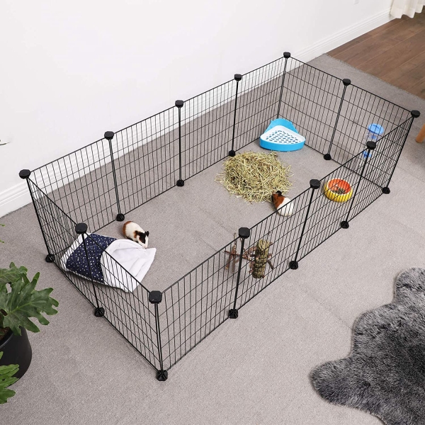 Cercadinho para porquinhos-da-índia SONGMICS, gaiola para coelhos, cerca grande para exercícios, cerca modular de metal faça você mesmo para hamsters, animais de estimação, pequenos animais, preto LPI01H - Image 3