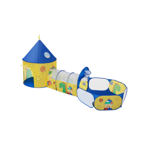 SONGMICS Tenda de Brincar Infantil 3 em 1, Túnel, Piscina de Bolinhas, Playground, para Meninos, Meninas e Crianças Pequenas, Tenda Pop-Up Foguete Infantil, Uso Interno ou Externo, Ideia de Presente, Festa de Aniversário, Amarelo e Azul LPT702Y01