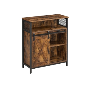 Armário de armazenamento VASAGLE, armário com porta de correr estilo celeiro, compartimento aberto, prateleira ajustável, industrial, para corredor, sala de estar, cozinha, escritório, marrom rústico e preto LSC089B01