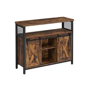 Aparador de jantar VASAGLE, armário de cozinha, armário de armazenamento, mesa de bufê com portas de correr estilo celeiro, prateleira ajustável, industrial, para sala de estar, marrom rústico e preto LSC092B01