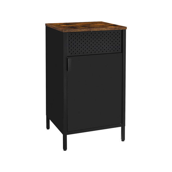 Armário de armazenamento SONGMICS, armário de chão com porta, aparador com prateleira ajustável, estrutura de aço, compacto, estilo industrial, marrom rústico e preto LSC101B01