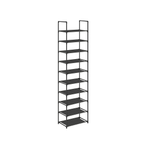 SONGMICS Sapateira de 10 níveis, suporte para sapatos, armazenamento compacto para sapatos, 45 x 28 x 173 cm, estrutura de metal, prateleiras de tecido não tecido, para corredor, quarto, preto LSH010B02