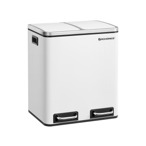 Cesto de cozinha com dois compartimentos e pedal suave | SONGMICS | 41 x 36 x 47 cm | branco|preto | LTB30WT.