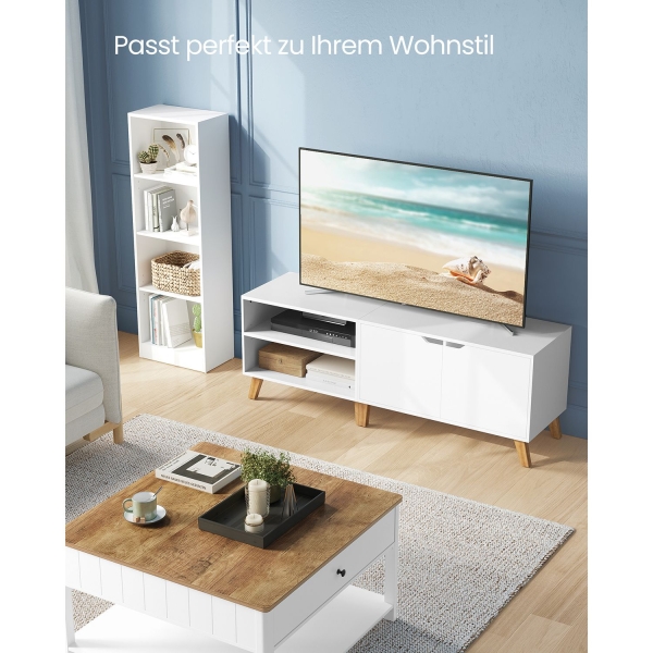 Móvel de TV VASAGLE para TVs de até 65 polegadas, suporte de TV de 140 cm de largura com 2 portas, prateleiras ajustáveis, mesa de TV, para sala de estar, sala de jantar, quarto, branco LTV027T46 - Image 2