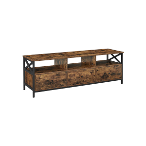 Suporte de TV VASAGLE, móvel para TV de até 65 polegadas, mesa de TV com 3 gavetas e 3 prateleiras abertas, 40 x 147 x 50 cm, para sala de estar, quarto, estrutura de aço, marrom rústico e preto LTV301B01