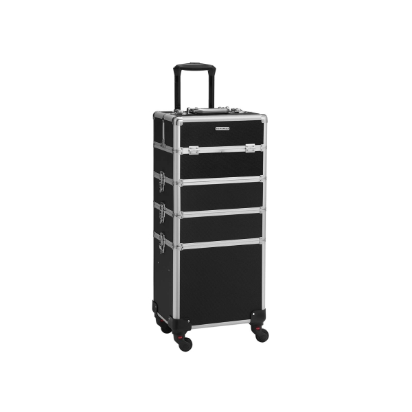 Estojo de maquiagem profissional SONGMICS, carrinho de beleza de viagem 4 em 1, carrinho grande para cosméticos para cabeleireiros, estojo de maquiagem com rodinhas e trava com rodinhas universais de 360 ​​graus, preto JHZ11BK