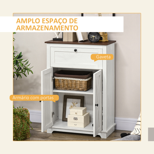 HOMCOM Aparador para Sala de Estar com Portas Duplas Gaveta e Prateleira Ajustável para Cozinha Dormitório 60x30x87,4 cm Branco - Image 4