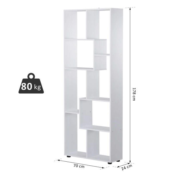 HOMCOM Estante Vertical Multifuncional com 8 Prateleiras Largas 70x24x178cm Branco - Image 3