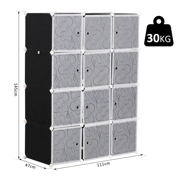HOMCOM Armário modular de plástico 12 Cubos com Portas para Armazenamento de Roupas Armário Organizador para Brinquedos 111x47x145cm - Image 3
