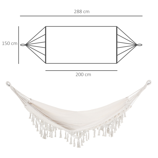 Outsunny Cama de Rede Suspensa 288x150 cm de Algodão com Bolsa de Transporte Capacidade 180 kg para Pátio Terraço Campismo Creme - Image 3