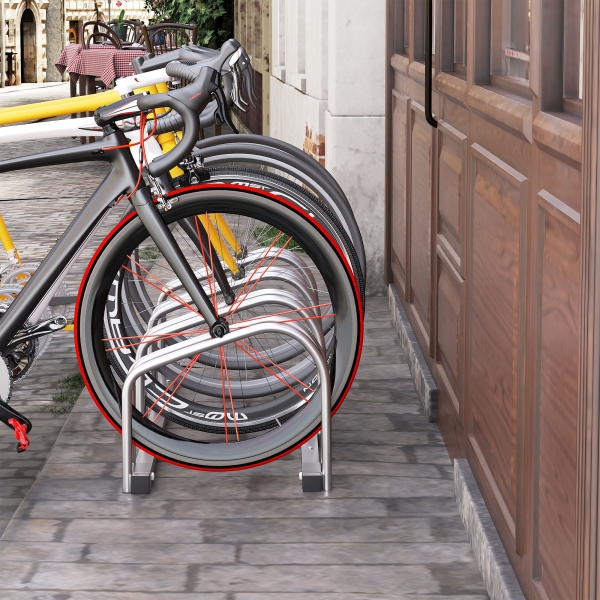 HOMCOM Estacionamento para 4 Bicicletas Suporte de Aço para Estacionar Bicicletas no Chão para Interior e Exterior 110x33x27 cm Prata - Image 2