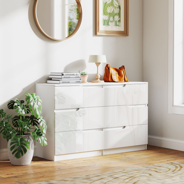 HOMCOM Cómoda com 6 Gavetas Cómoda de Dormitório Moderna com Sistema Anti-Tombo 120x40x75 cm Branco - Image 2