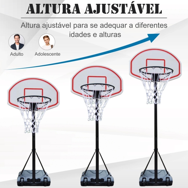 HOMCOM  Tabela de basquetebol dobrável e ajustável em altura 150-210 cm branco preto e vermelho - Image 4