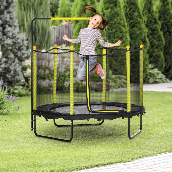 ZONEKIZ Trampolim Infantil com Rede de Segurança Barra Ajustável para Interior e Exterior Ø140x120-140 cm Preto - Image 2