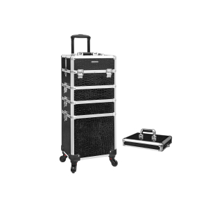 Estojo de maquiagem profissional 4 em 1 SONGMICS, carrinho de beleza para viagem, carrinho de cosméticos para cabeleireiros, armazenamento de maquiagem com trava e rodízios, preto, JHZ06B
