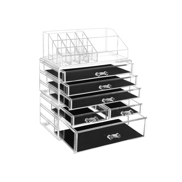 Organizador maquilhagem acrílico, 6 gavetas, p/ pincéis e vernizes