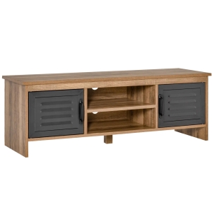 HOMCOM Armário de TV para televisores de 42"com 2 compartimentos fechados com portas de metal e 2 estantes 109x35x38 cm Madeira natural e cinza