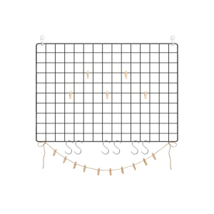 Painéis de grade SONGMICS, conjunto de 2, display de parede para fotos, decoração de parede em malha metálica, parede multifuncional para pendurar quadros, faça você mesmo, exibição de arte, gancho em S, clipes, cordão de cânhamo, preto LPP02H