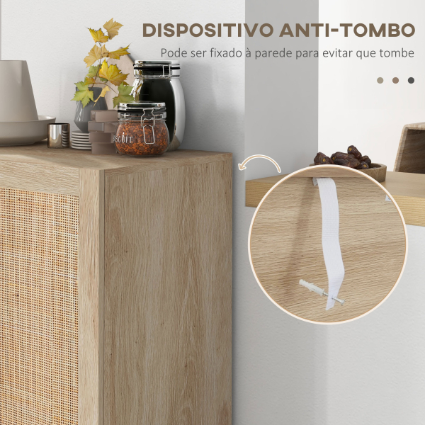 HOMCOM Aparador com 2 Portas de Rede e Prateleiras Ajustáveis Armário Estilo Cannage Anti-Tombo 73x41x102 cm Madeira - Image 4