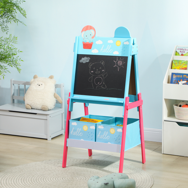 AIYAPLAY Cavalete para Crianças 2 em 1 Arsósia Infantil com Dupla Face 2 Caixas de Arrumação com Estampa em Animais 49x53,5x113 cm Azul - Image 2